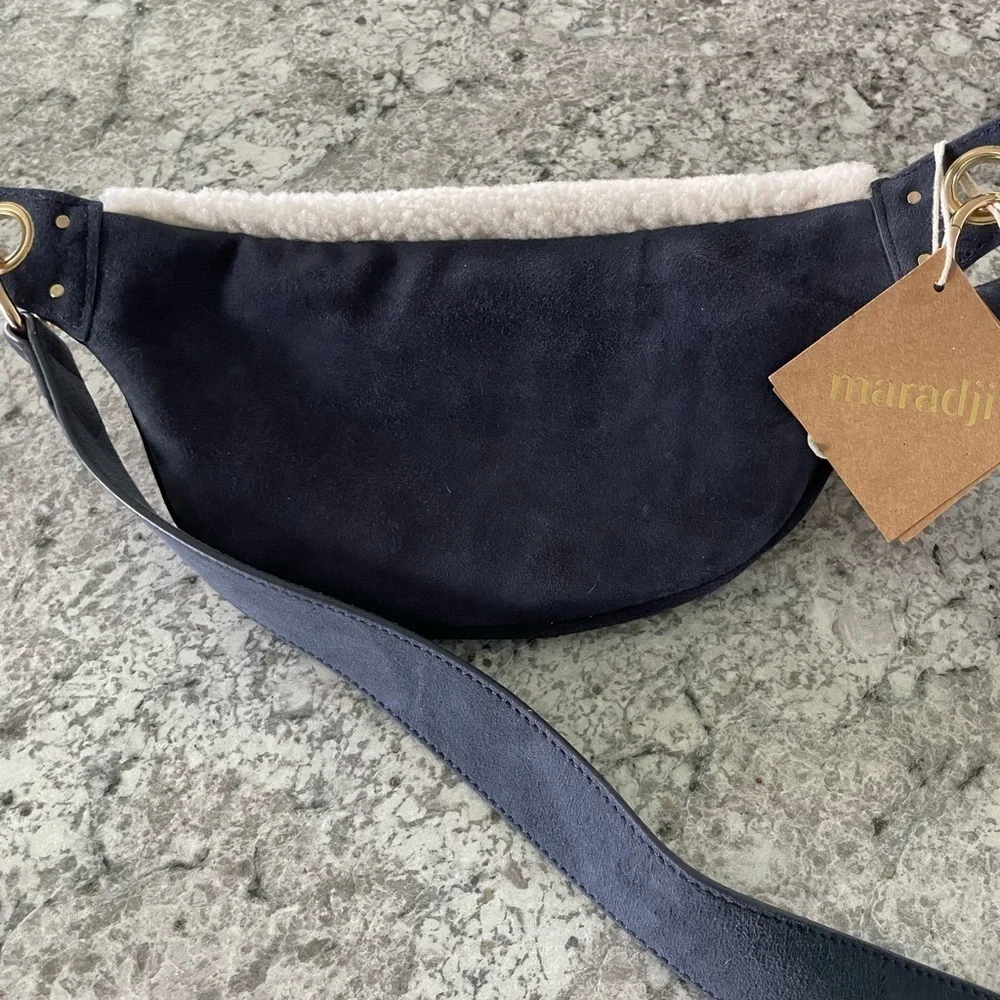 Maradji Hobo Fanny pack/crossbody suede leather navy blue bag with dust bag NWT